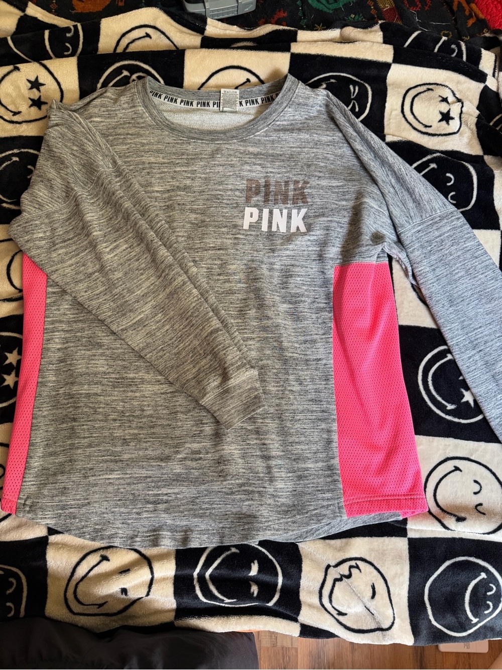 PINK Victoria's Secret Gray Long Sleeve Top with Pink Side Panels